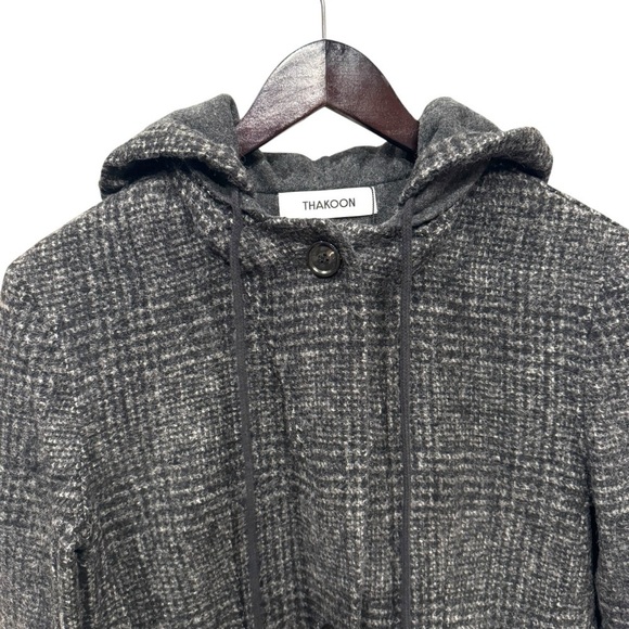 THAKOON Women's Charcoal Wool‎ Blend Hooded Plaid Pattern Coat Size S - Picture 4 of 13